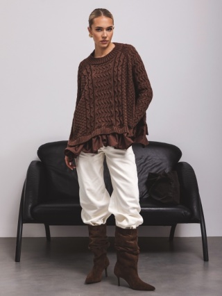 Brązowy sweter MERRY Cocomore z ozdobnym splotem
