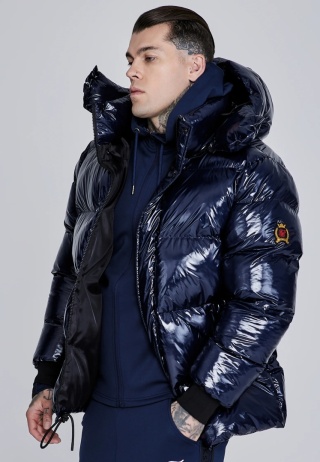Kurtka Puchowa o Wysokim Połysku SikSilk granatowa