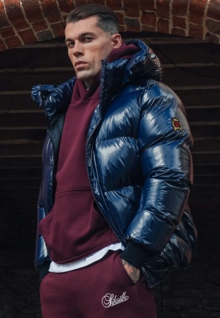 Kurtka Puchowa o Wysokim Połysku SikSilk granatowa