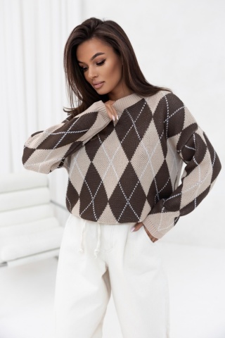 Sweter ALBA Beż/Brąz/Błękit SEMPRE